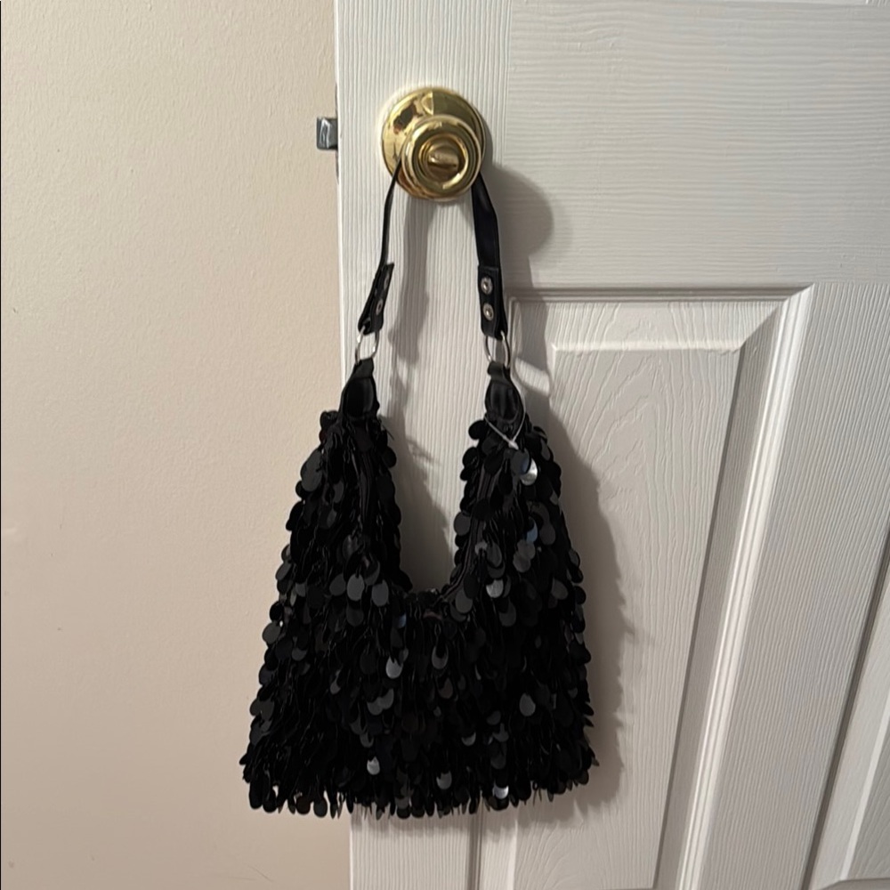 Black Sequin Shoulder Bag